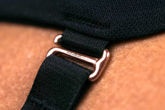 14K Rose Gold Hardware Black Virtue Strap designed for strap sculpt squeeze. Versatile straps for styling.