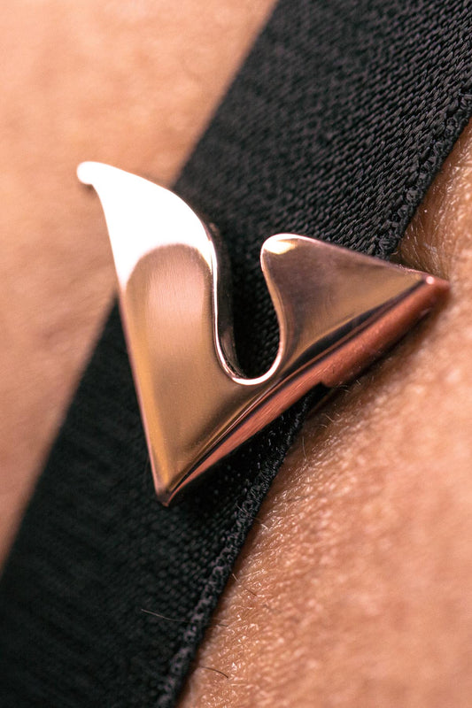 14K White Gold V Buckle Accessory on Black Strap Zoom View