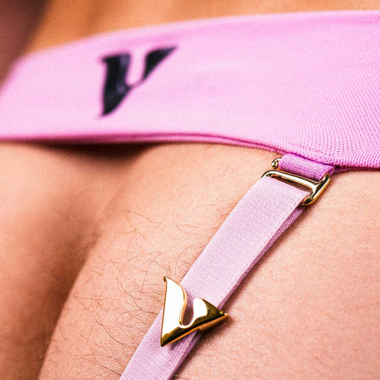 14K Yellow Gold V Buckle Accessory on Taffy Strap CloseUp