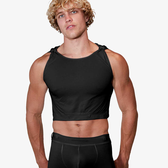Man modeling the black Training  3" Trunk, front view — Color: Black