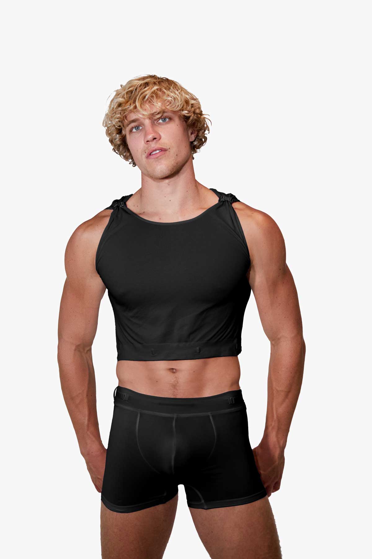 Man modeling the black Training  3" Trunk, front view — Color: Black