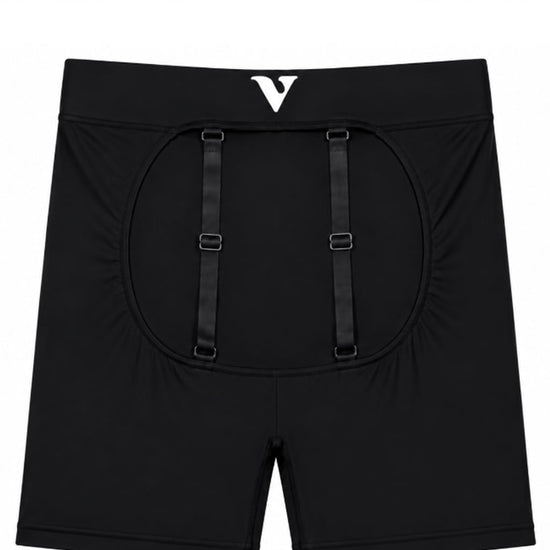 Men's black smooth pouch-fit Training  5" Trunk, back product view — Color: Black