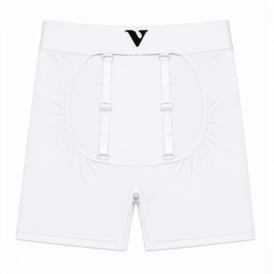 Women's white smooth compact-fit Sculpt Jockstrap 5" Trunk, back product view — Color: White