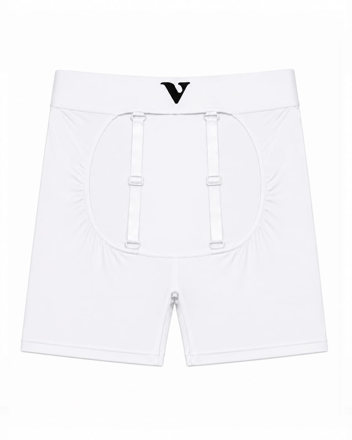 Women's white smooth compact-fit Sculpt Jockstrap 5" Trunk, back product view — Color: White