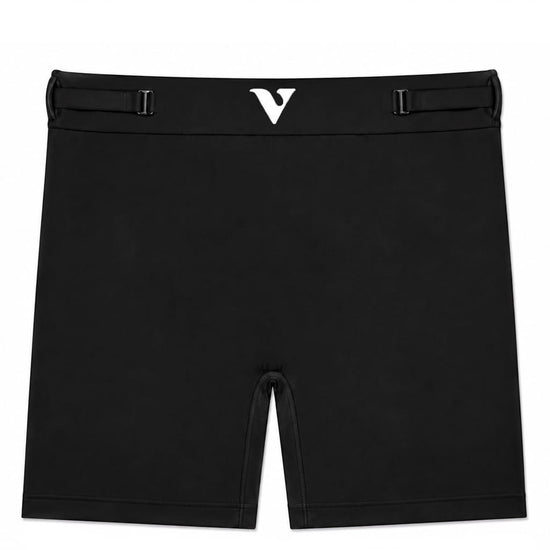 Women's black smooth compact-fit Training  5" Trunk, back product view — Color: Black