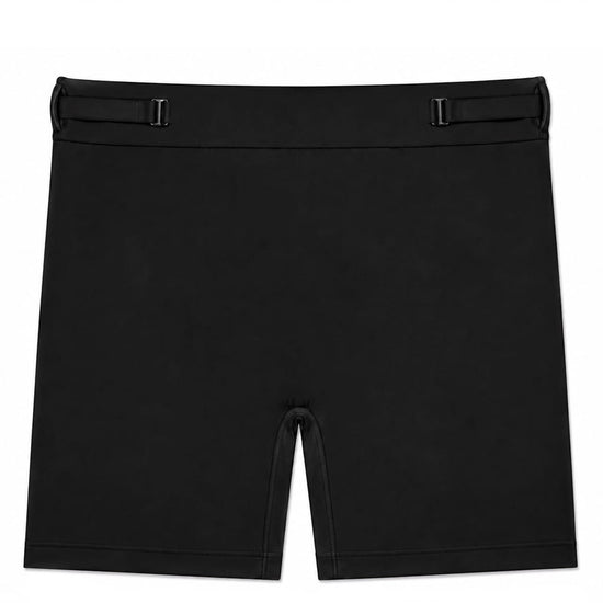 Women's black smooth compact-fit Training  5" Trunk, front product view — Color: Black