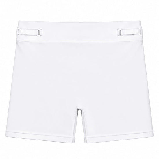 Women's white smooth compact-fit Training  5" Trunk, front product view — Color: White