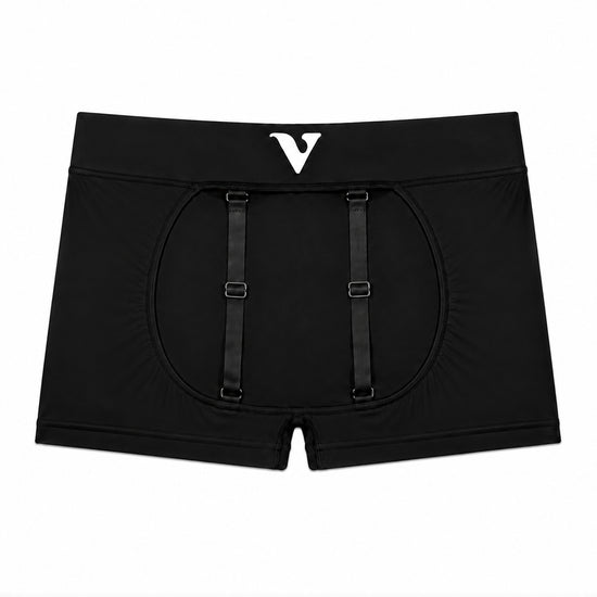 Women’s black smooth-knit Sculpt Jockstrap 3" trunk, back product view — Color: Black