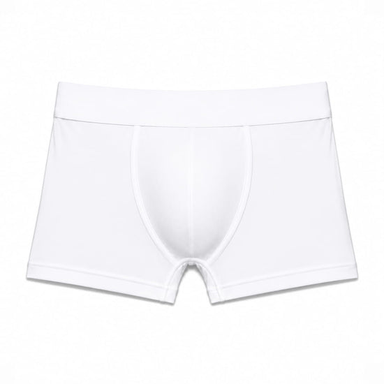 Men’s white smooth pouch-fit Sculpt Jockstrap 3" Trunk, front product view — Color: White
