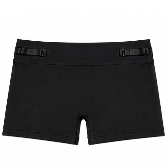 Women's black smooth compact-fit Sculpt Jockstrap 3" Trunk, front product view — Color: Black