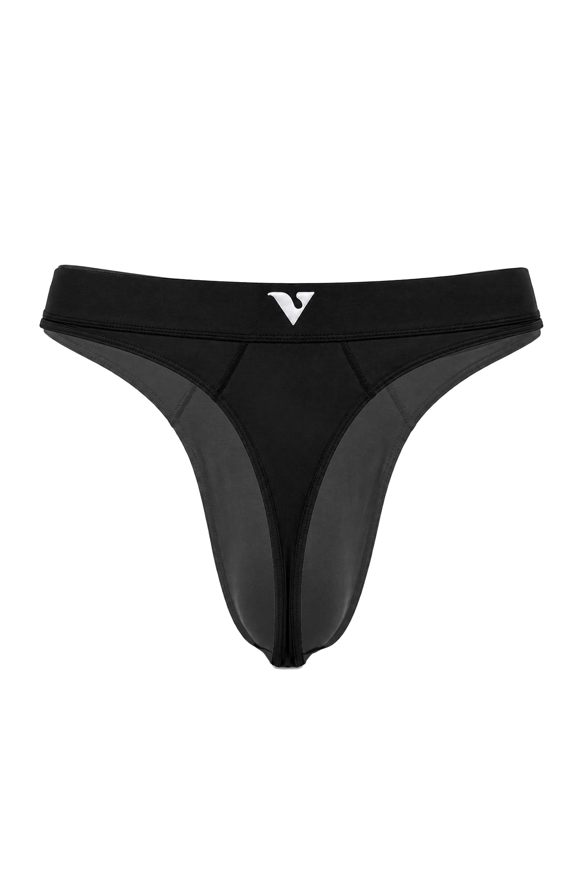 Men's black smooth pouch-fit Core Thong, back product view — Color: Black