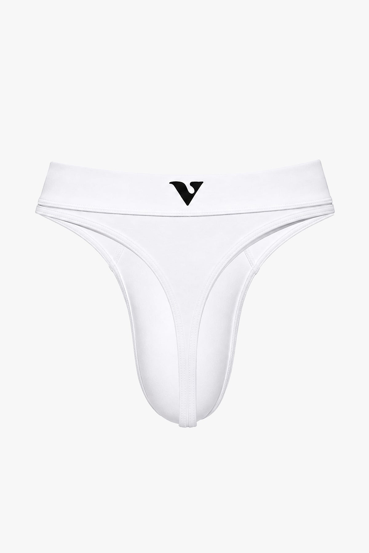 Men's white smooth pouch-fit Core Thong, back product view — Color: White