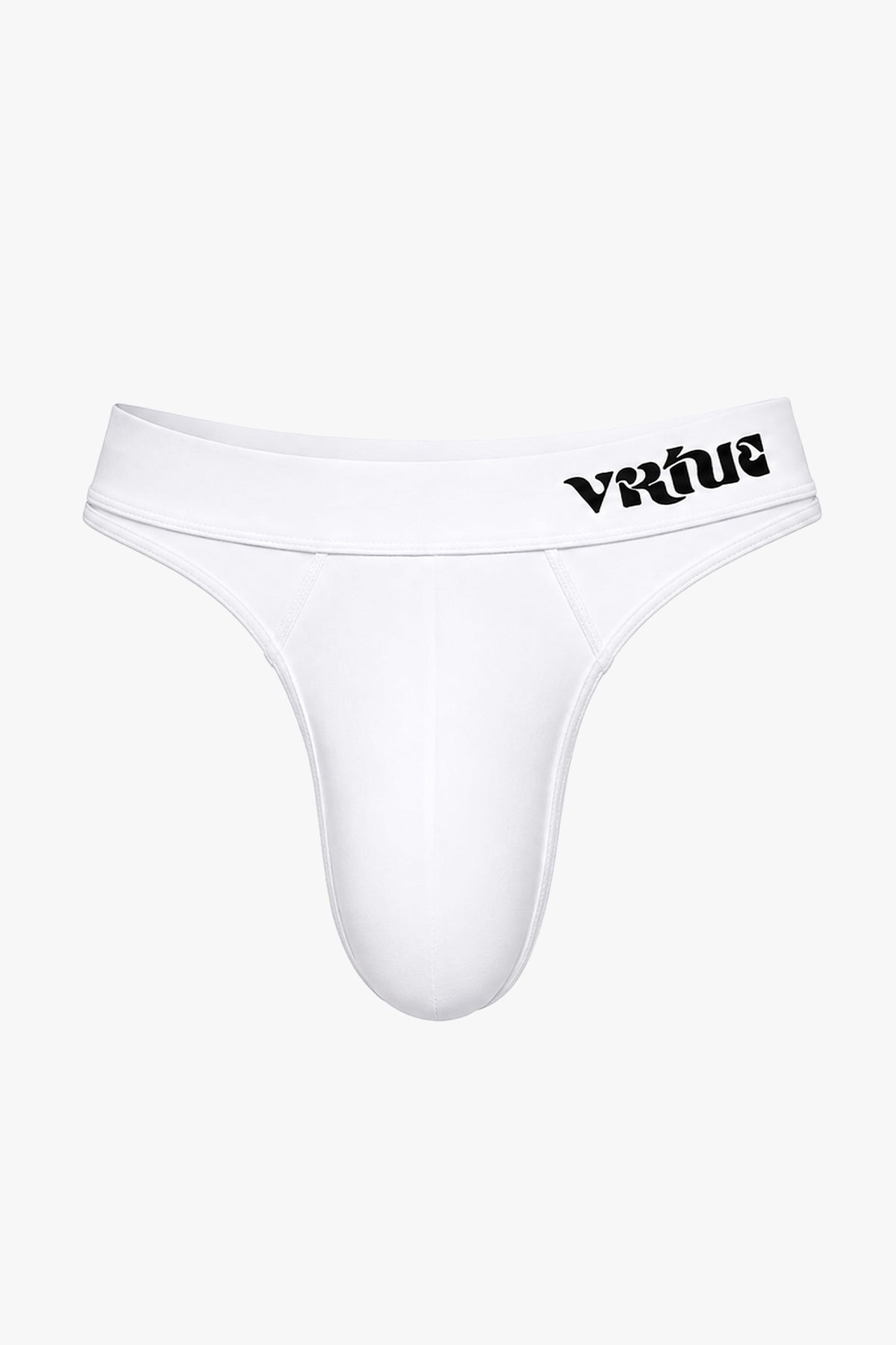 Men's white smooth pouch-fit Core Thong, front product view — Color: White