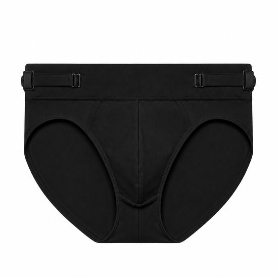 Men's black smooth pouch-fit Core Brief, front product view — Color: Black