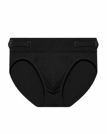 Men's black smooth pouch-fit Core Brief, front product view — Color: Black