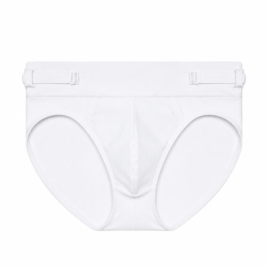 Men's white smooth pouch-fit Core Brief, front product view — Color: White
