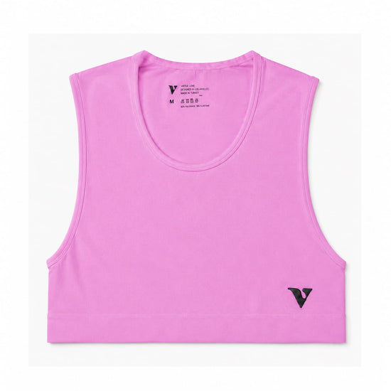 Taffy Mini Crop Top with Virtue logo, front product view — Color: Taffy