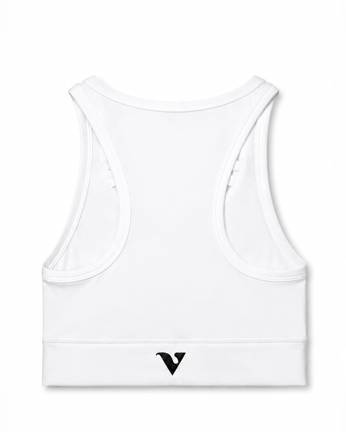 White Compression Crop Top with Virtue logo, back product view — Color: White
