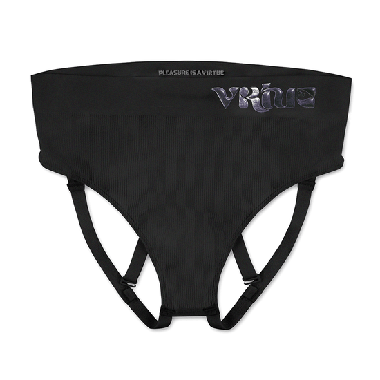 Women’s black Sculpt Jockstrap Rib Brief, front product view — Fabric: Rib — Color: Black