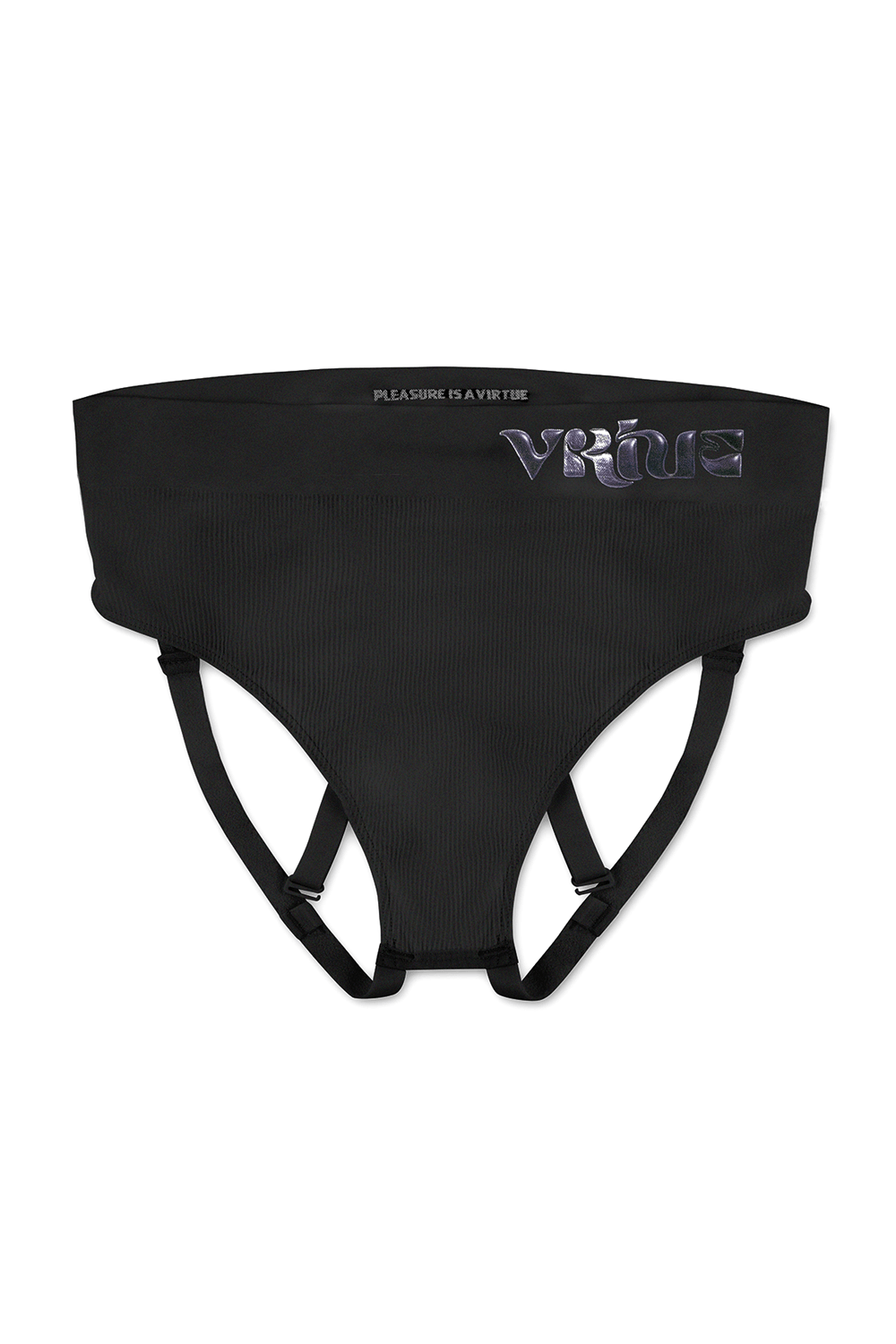 Women’s black Sculpt Jockstrap Rib Brief, front product view — Fabric: Rib — Color: Black
