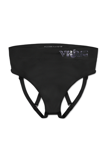 Women’s black Sculpt Jockstrap Rib Brief, front product view — Fabric: Rib — Color: Black