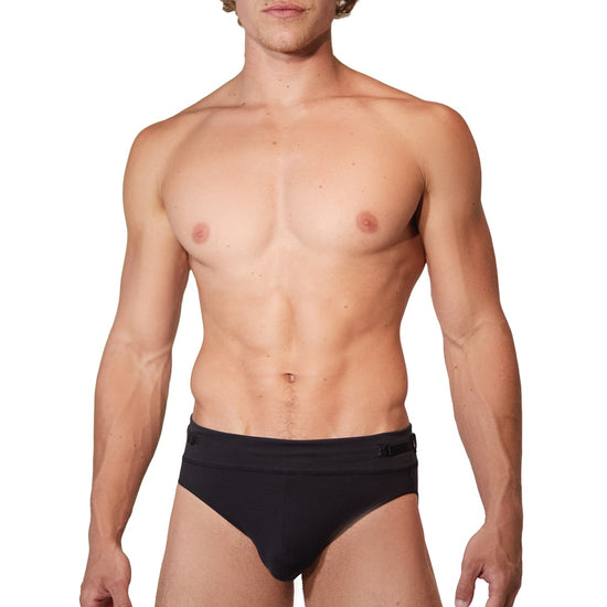 Man modeling the black Core Brief, front view — Color: Black