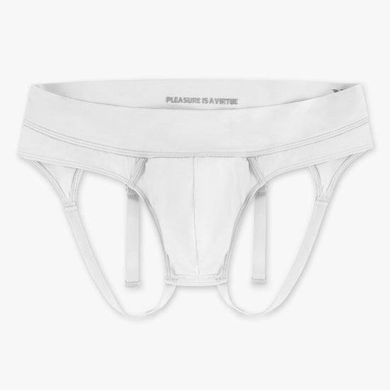 Men’s white smooth pouch-fit Sculpt Jockstrap Brief, front product view — Color: White