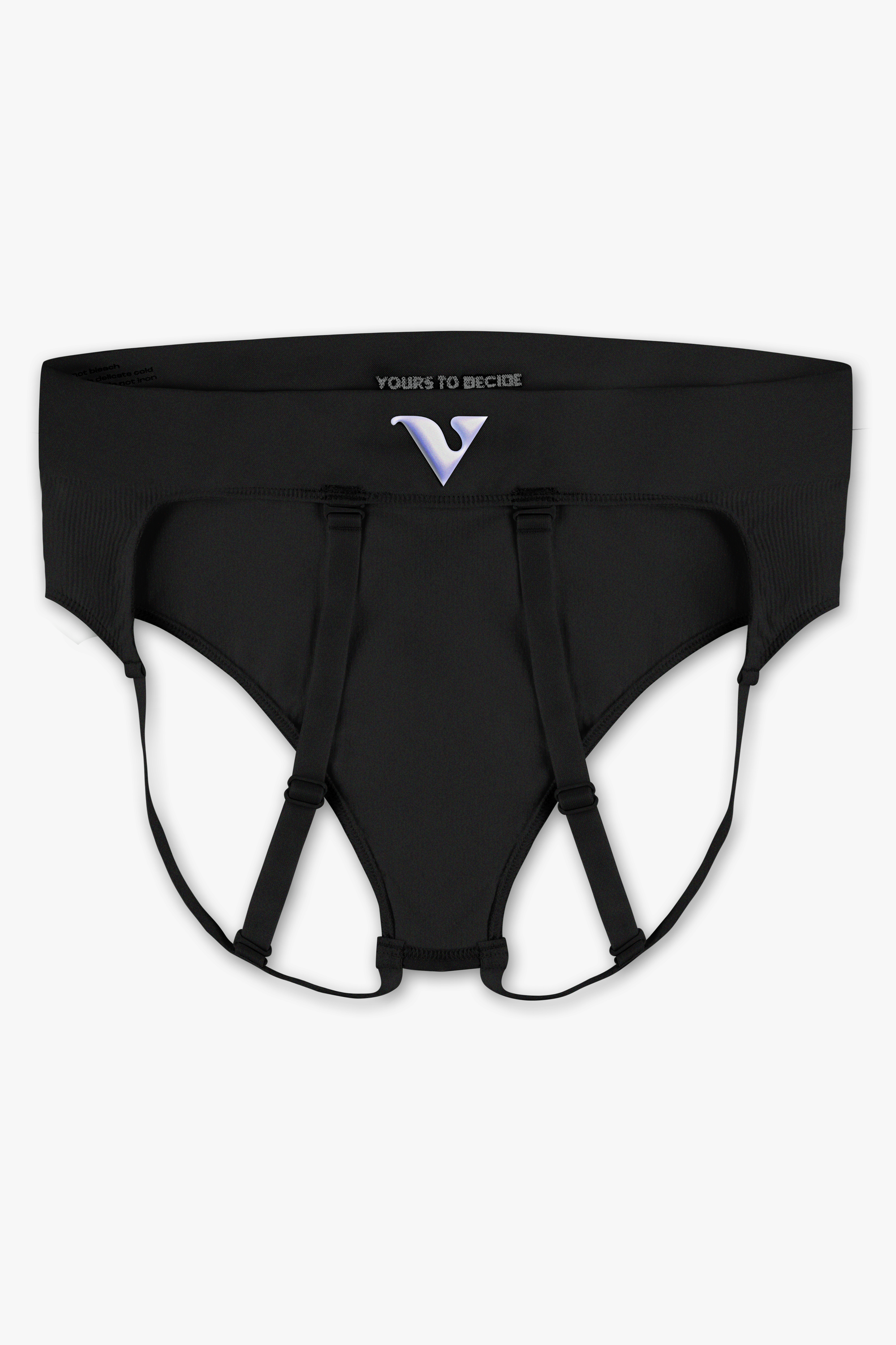 Virtue Genderless Strap Brief Jockstrap Compact Fit Rib Knit Black Color Back View