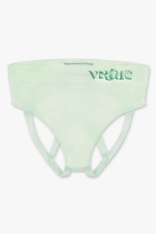 Virtue Genderless Strap Brief Jockstrap Compact Fit Rib Knit Mint Color Front View