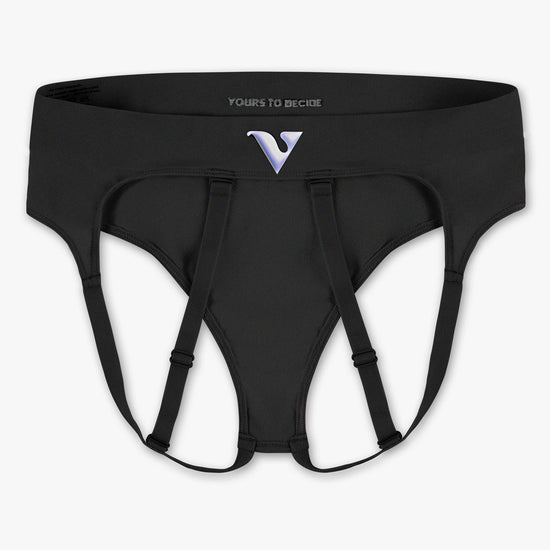 Virtue Genderless Strap Brief Jockstrap Compact Fit Sheer Knit Black Color Back View