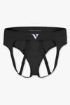 Virtue Genderless Strap Brief Jockstrap Compact Fit Sheer Knit Black Color Back View