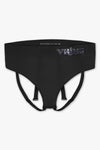 Virtue Genderless Strap Brief Jockstrap Compact Fit Sheer Knit Black Color Front View