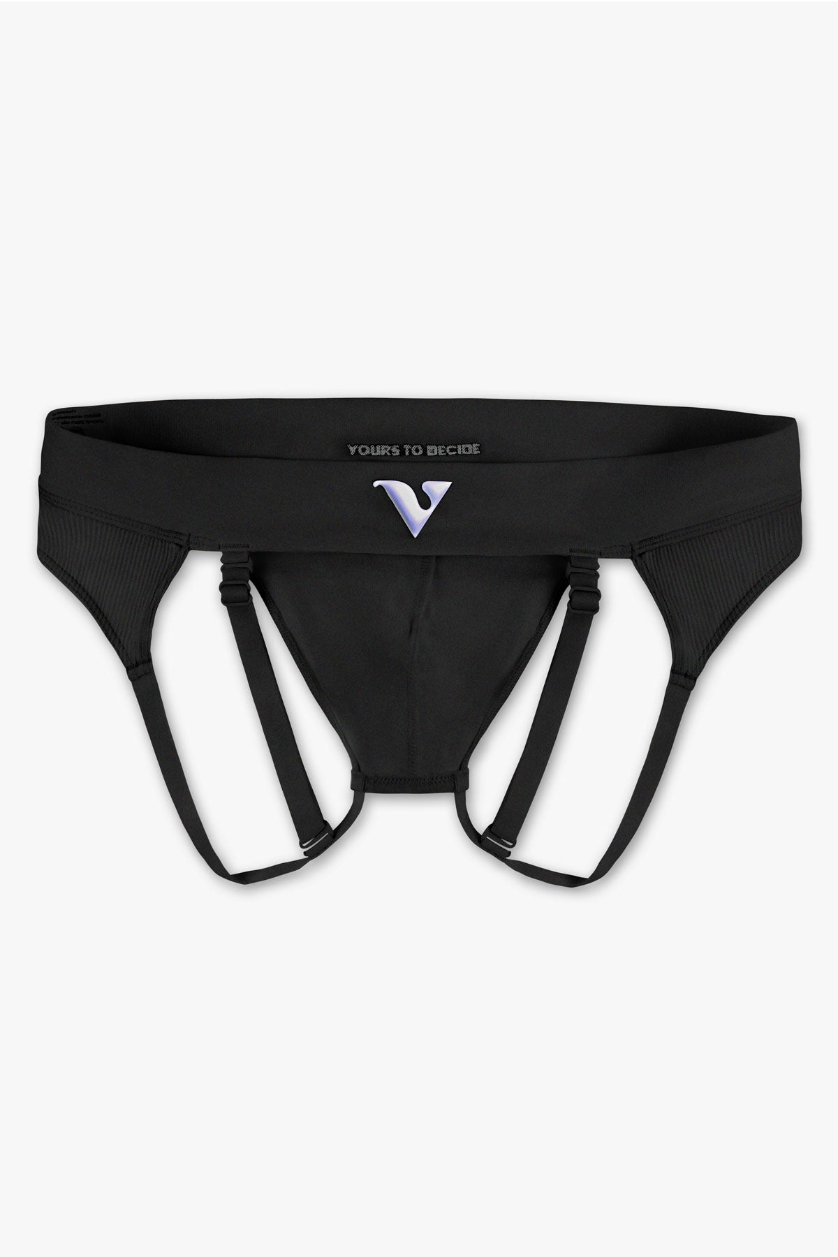 Virtue Genderless Strap Brief Jockstrap Pouch Fit Rib Knit Black Color Back View