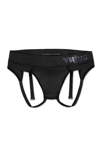 Black Sculpt Jockstrap Rib Brief, front product view — Fabric: Rib — Color: Black