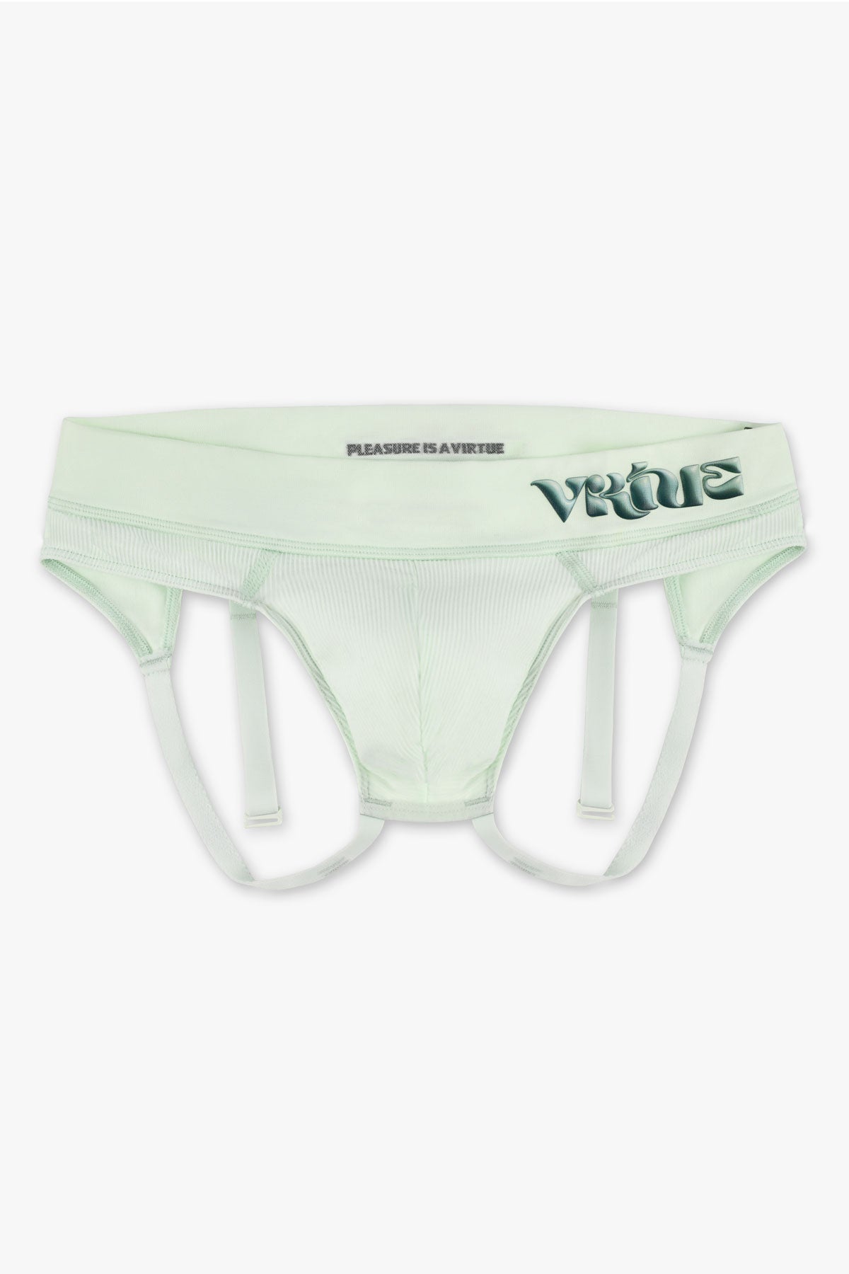 Virtue Genderless Strap Brief Jockstrap Pouch Fit Rib Knit Mint Color Front View