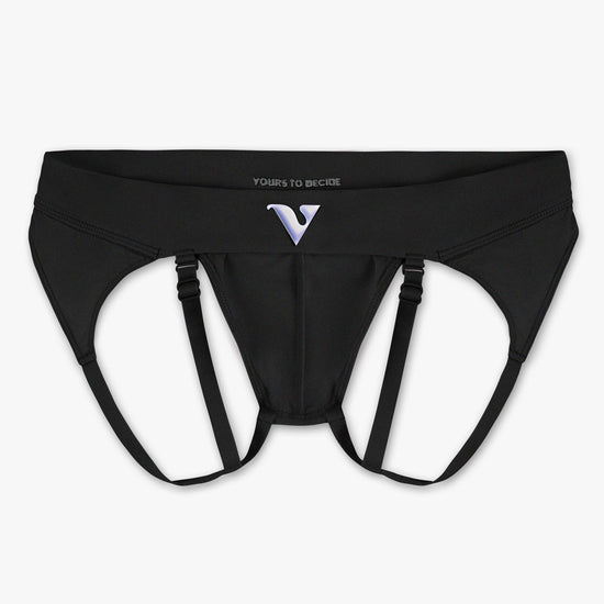 Men’s black smooth pouch-fit Sculpt Jockstrap Brief, back product view — Color: Black