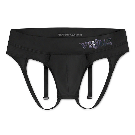Men’s black smooth pouch-fit Sculpt Jockstrap Brief, front product view — Color: Black