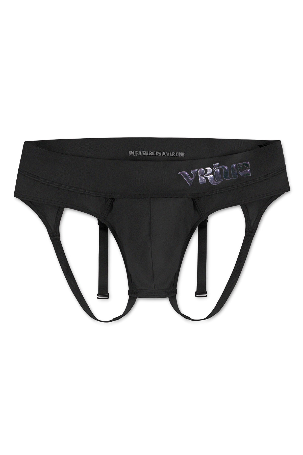 Men’s black smooth pouch-fit Sculpt Jockstrap Brief, front product view — Color: Black