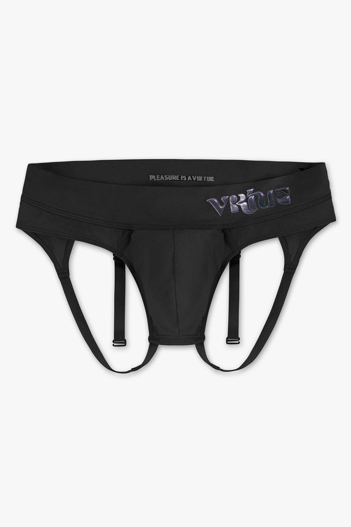 Virtue Genderless Strap Brief Jockstrap Pouch Fit Sheer Knit Black Color Front View