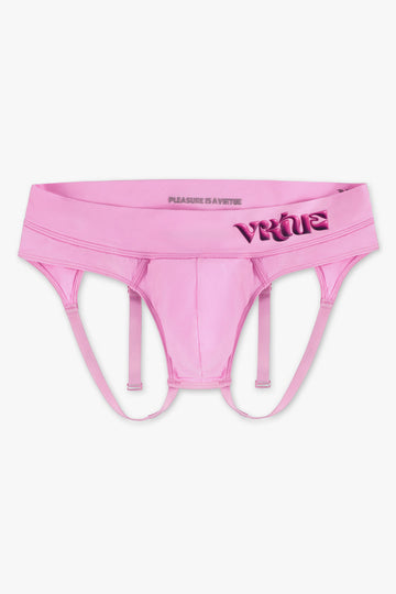 Virtue Genderless Strap Brief Jockstrap Pouch Fit Sheer Knit Taffy Color Front View