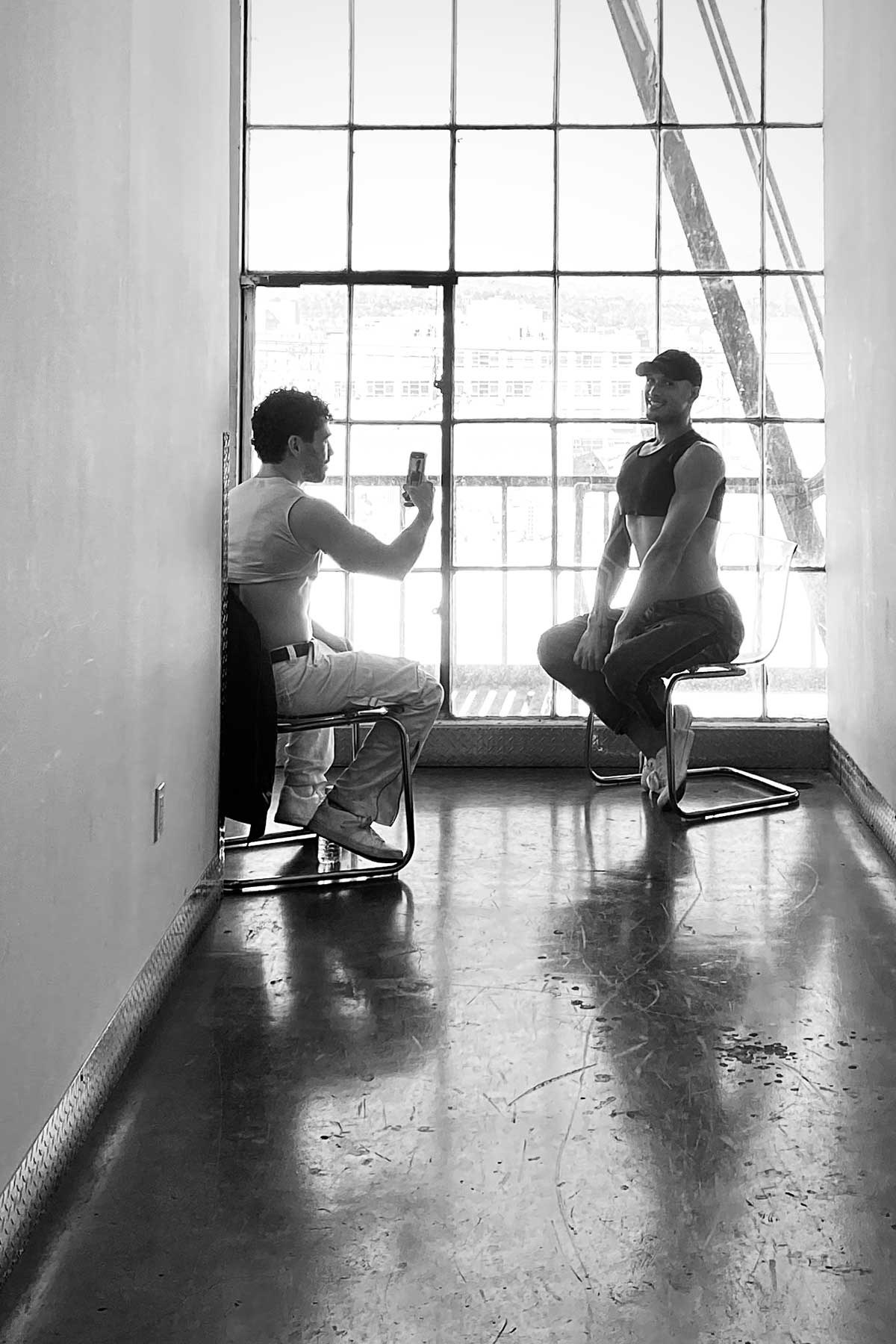 Virtue behind the scenes photoshoot black and white