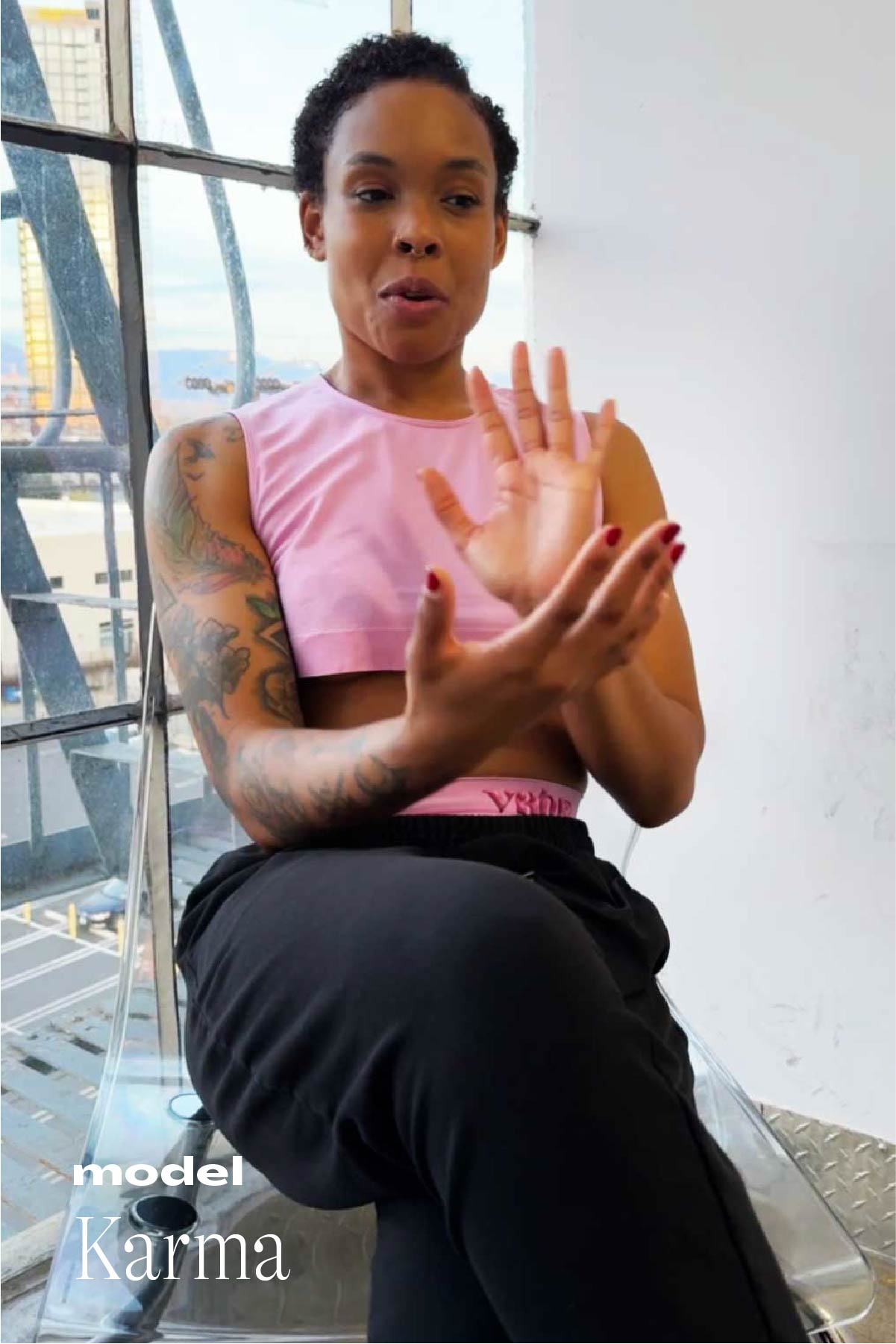 Virtue model Karma behind the scenes candid image